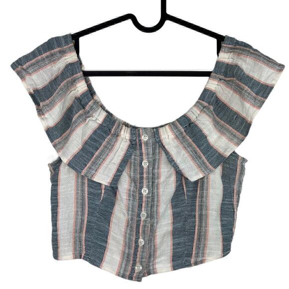 Altar'd State Striped Button Front Off the Shoulder Gauzy Crop Top Size Medium - Picture 1 of 7